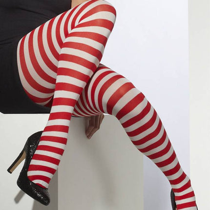 Feestbazaar Panty rood/wit gestreept