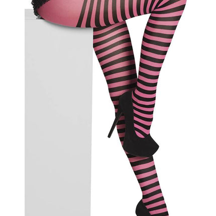 Feestbazaar Panty roze/zwart gestreept
