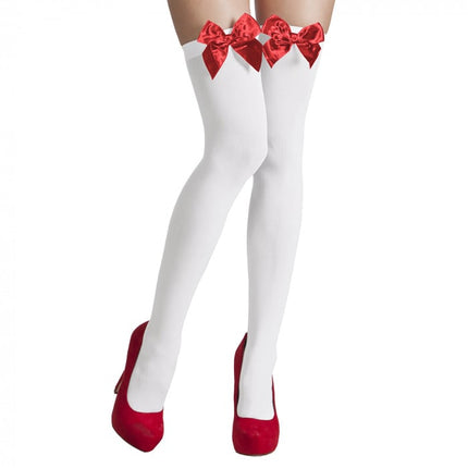 Feestbazaar Pantykousen Wit Met Rode Strik