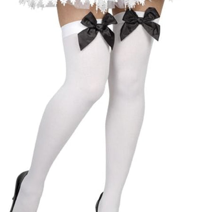 Feestbazaar Pantykousen wit met zwarte strik
