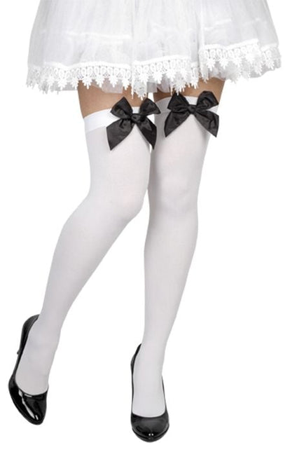 Feestbazaar Pantykousen wit met zwarte strik