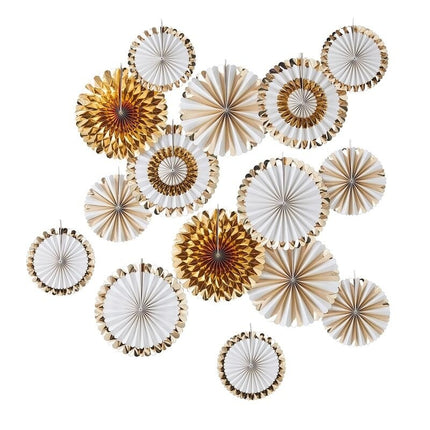 Feestbazaar Paperfans Goudfolie-Wit Gold Glamour Backdrop set (15st)