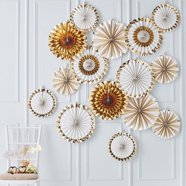 Feestbazaar Paperfans Goudfolie-Wit Gold Glamour Backdrop set (15st)