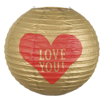 Feestbazaar Papieren lampion Love met draadstalen frame (25 cm)