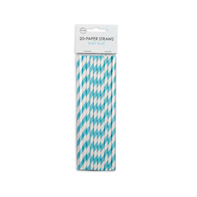 Feestbazaar Papieren rietjes babyblauw 20 stuks