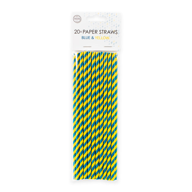 Feestbazaar Papieren Rietjes Blauw/Geel (20st)
