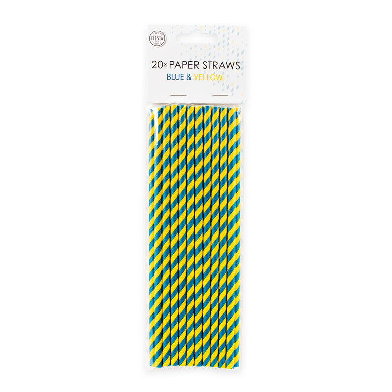 Feestbazaar Papieren Rietjes Blauw/Geel (20st)