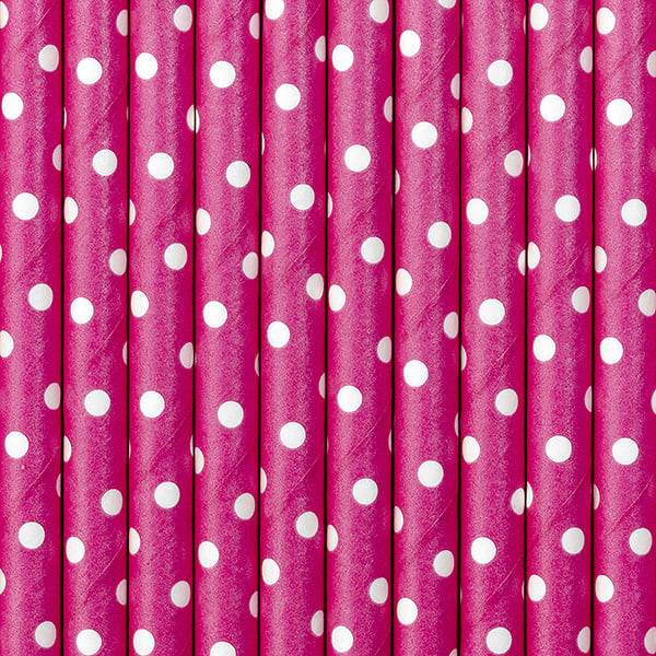 Feestbazaar Papieren Rietjes Donker Roze Met Witte Stippen (10st)
