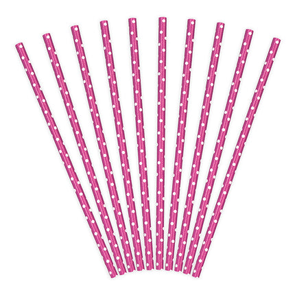 Feestbazaar Papieren Rietjes Donker Roze Met Witte Stippen (10st)
