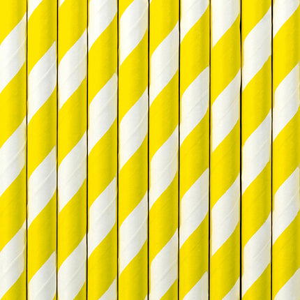 Feestbazaar Papieren Rietjes Geel/Wit (10st)