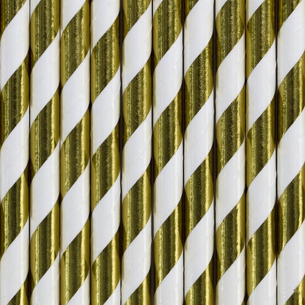 Feestbazaar Papieren Rietjes Goud/Wit Gestreept (10st)