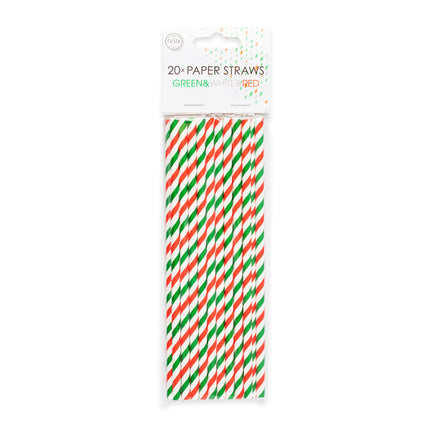 Feestbazaar Papieren Rietjes Groen/Wit/Rood (20st)