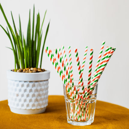 Feestbazaar Papieren Rietjes Groen/Wit/Rood (20st)