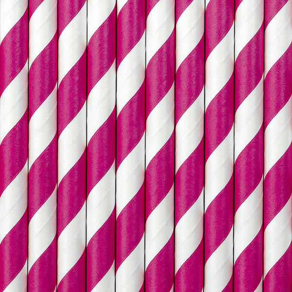 Feestbazaar Papieren rietjes Pink/Wit gestreept 10 stuks
