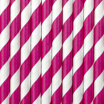 Feestbazaar Papieren rietjes Pink/Wit gestreept 10 stuks