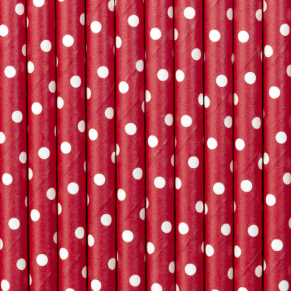 Feestbazaar Papieren Rietjes Rood Met Witte Stippen (10st)