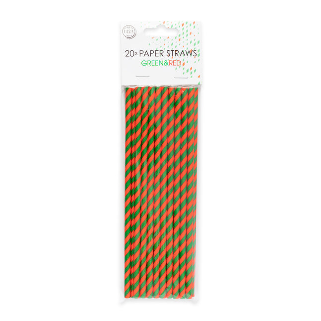 Feestbazaar Papieren Rietjes Rood/Groen (20st)