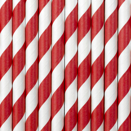Feestbazaar Papieren rietjes rood/wit gestreept 10 stuks