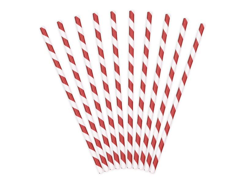 Feestbazaar Papieren rietjes rood/wit gestreept 10 stuks