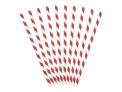 Feestbazaar Papieren rietjes rood/wit gestreept 10 stuks