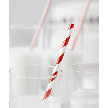 Feestbazaar Papieren rietjes rood/wit gestreept 10 stuks