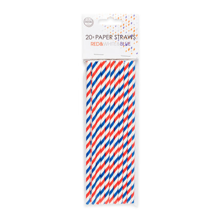 Feestbazaar Papieren Rietjes Rood/Wit/Blauw (20st)
