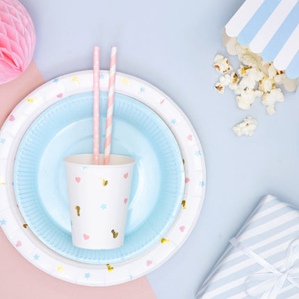 Feestbazaar Papieren rietjes roze met witte stipjes 10 stuks