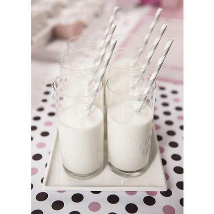 Feestbazaar Papieren rietjes zilver/wit gestreept 10 stuks
