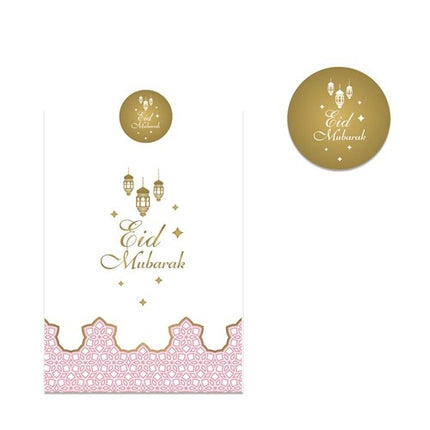 Feestbazaar Papieren Uitdeelzakjes Eid Mubarak Roze (6st)