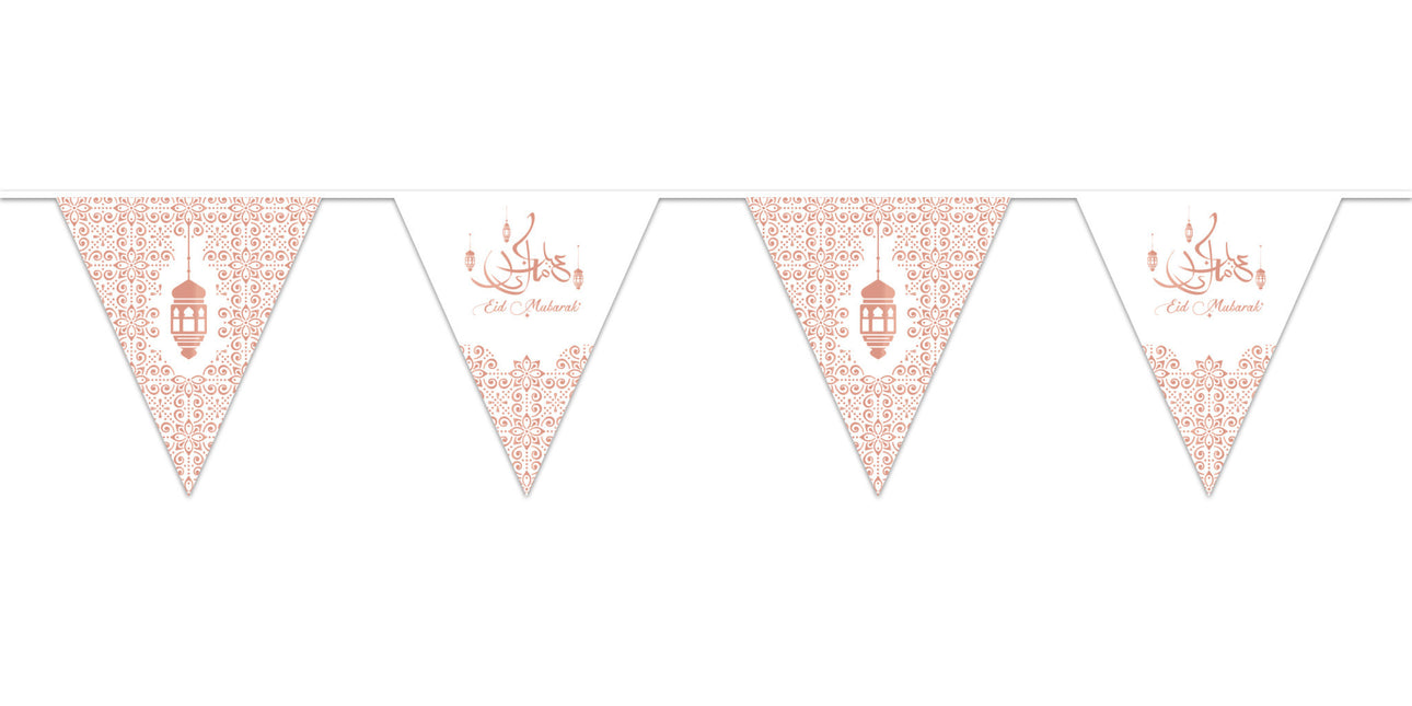Feestbazaar Papieren Vlaggenlijn Eid Mubarak Rosé Goud (4,5m)