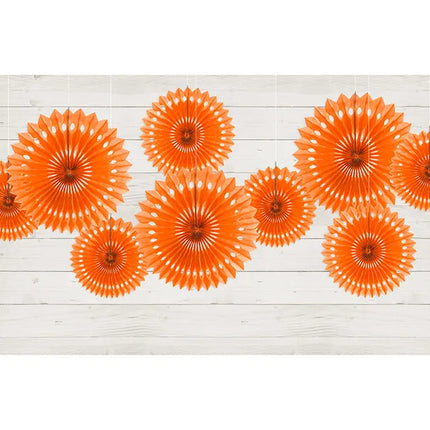 Feestbazaar Papieren Waaiers Set Oranje 3-delig