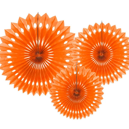 Feestbazaar Papieren Waaiers Set Oranje 3-delig