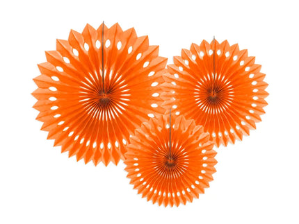 Feestbazaar Papieren Waaiers Set Oranje 3-delig