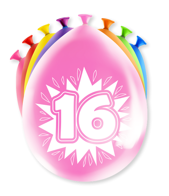 Feestbazaar Party Ballonnen Hoera 16 jaar (8st)