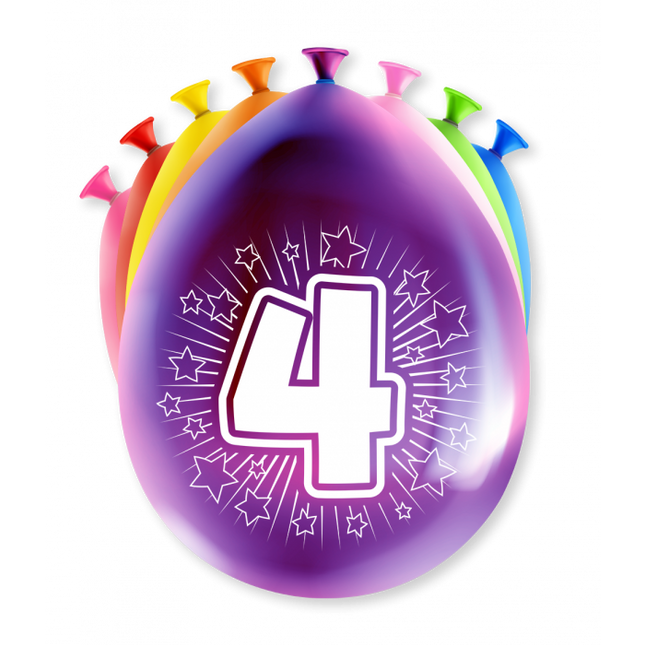 Feestbazaar Party Ballonnen Hoera 4 Jaar - 8 Stuks