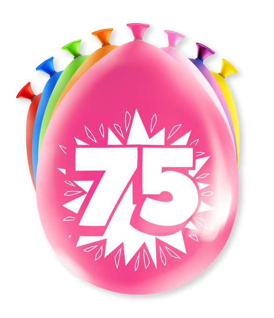 Feestbazaar Party Ballonnen Hoera 75 Jaar - 8 Stuks