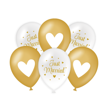 Feestbazaar Party Ballonnen Just Married Goud/Wit (6st)