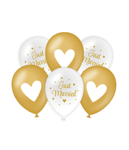 Feestbazaar Party Ballonnen Just Married Goud/Wit (6st)