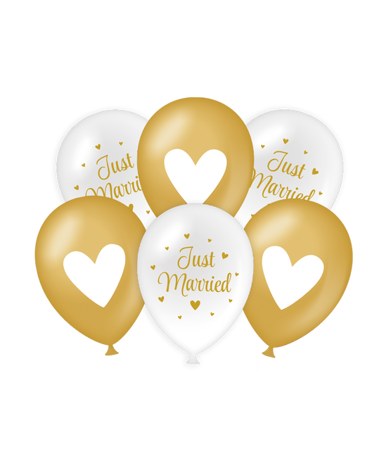Feestbazaar Party Ballonnen Just Married Goud/Wit (6st)