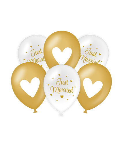 Feestbazaar Party Ballonnen Just Married Goud/Wit (6st)