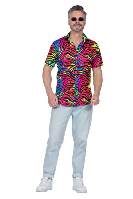 Feestbazaar Party Blouse Heren Neon Zebra
