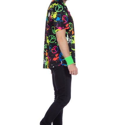 Feestbazaar Party Blouse Heren Peace Hippie Neon