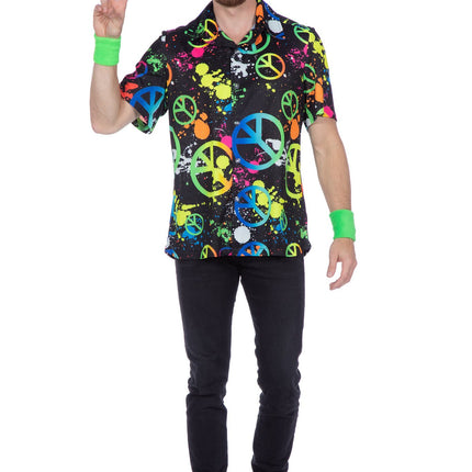 Feestbazaar Party Blouse Heren Peace Hippie Neon