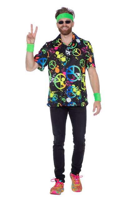 Feestbazaar Party Blouse Heren Peace Hippie Neon