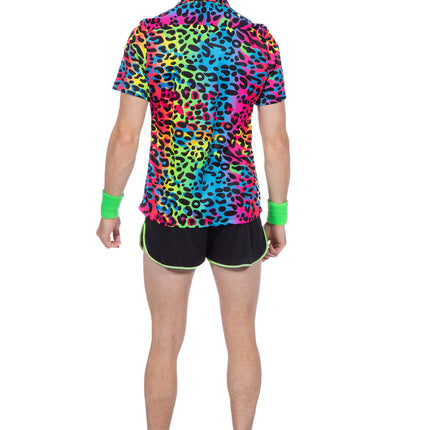 Feestbazaar Party Blouse Heren Regenboog Neon Panter