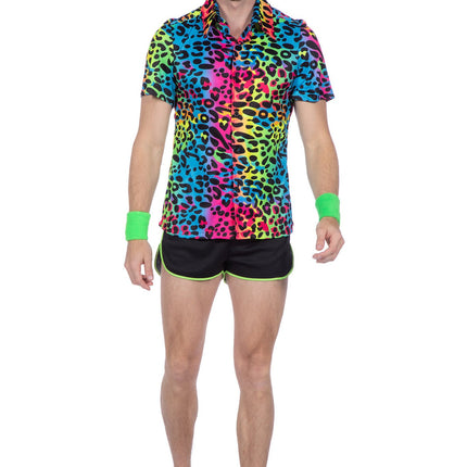 Feestbazaar Party Blouse Heren Regenboog Neon Panter