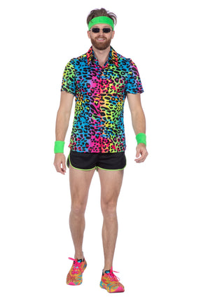 Feestbazaar Party Blouse Heren Regenboog Neon Panter