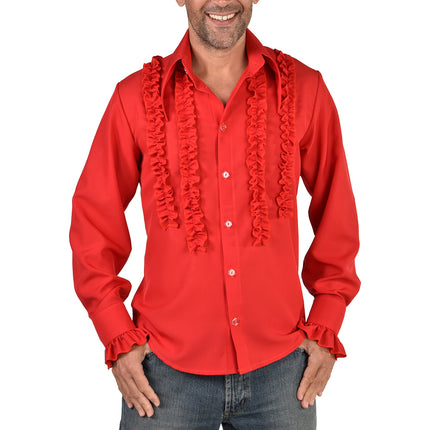 Feestbazaar Party Blouse Rouches Zijden Rood