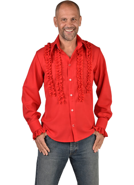 Feestbazaar Party Blouse Rouches Zijden Rood