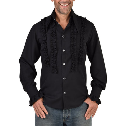 Feestbazaar Party Blouse Rouches Zijden Zwart